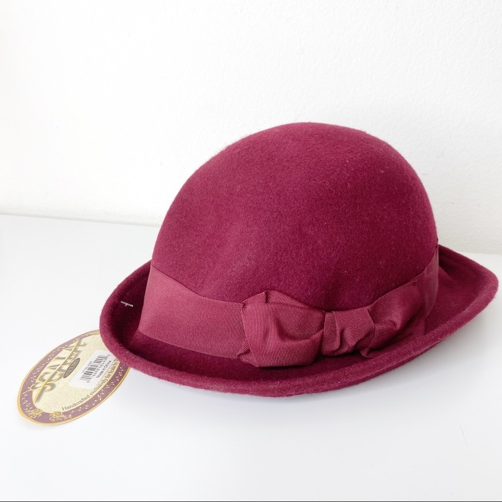 Scalia Felt Wool Burgundy Bow Soft Brimmed Hat NWT